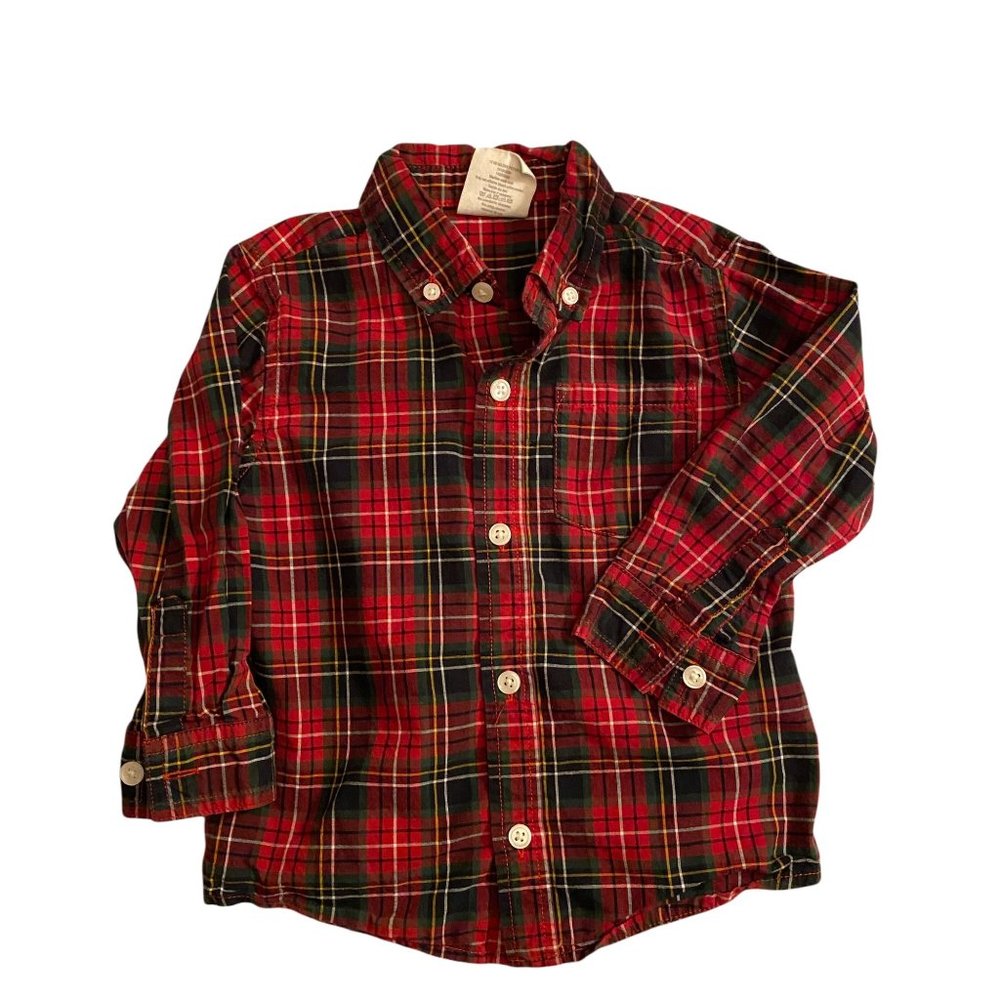 Crazy 8 Boy's 2T button down Shirt Christmas Holiday Red Plaid Cotton